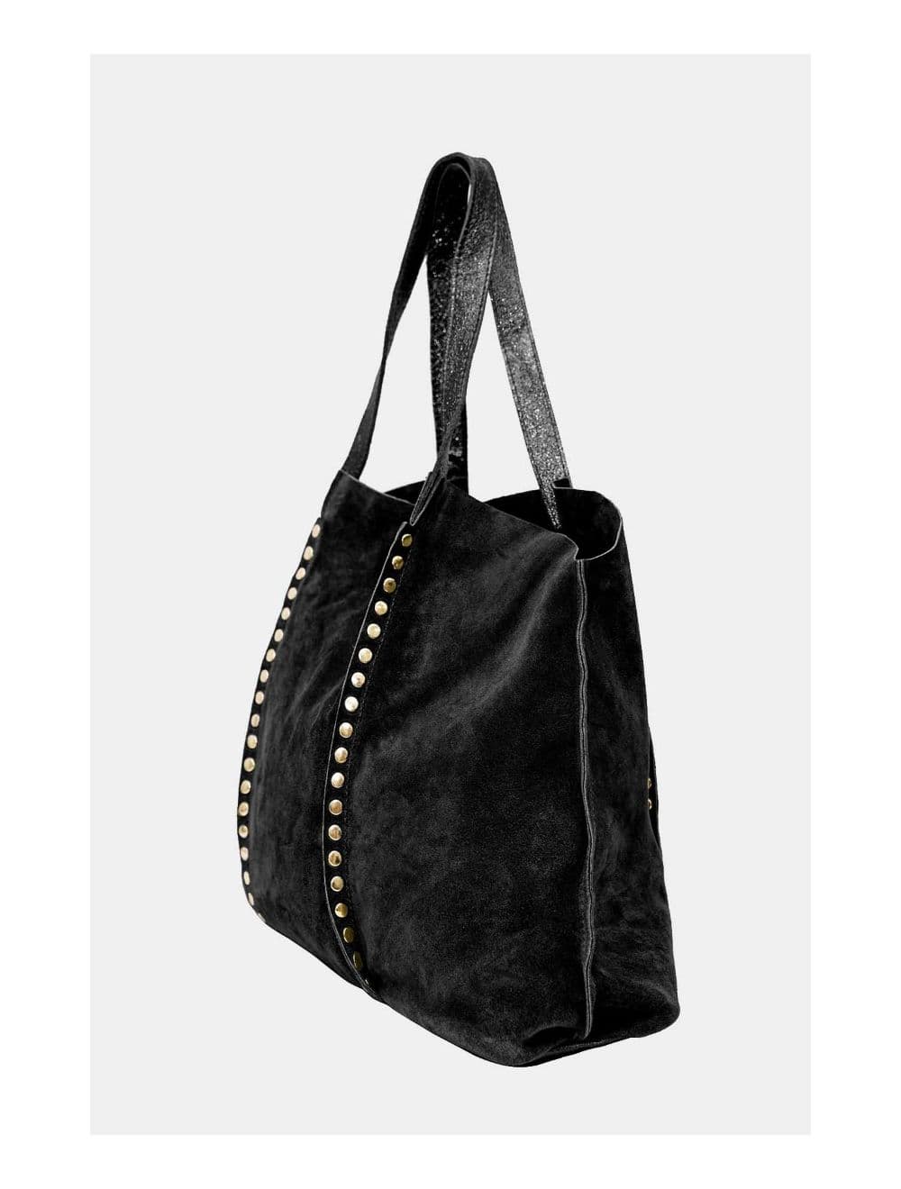 Sac Cabas en Croûte de Cuir Vachette Suède-GAELLE 4103-Noir — vue 3