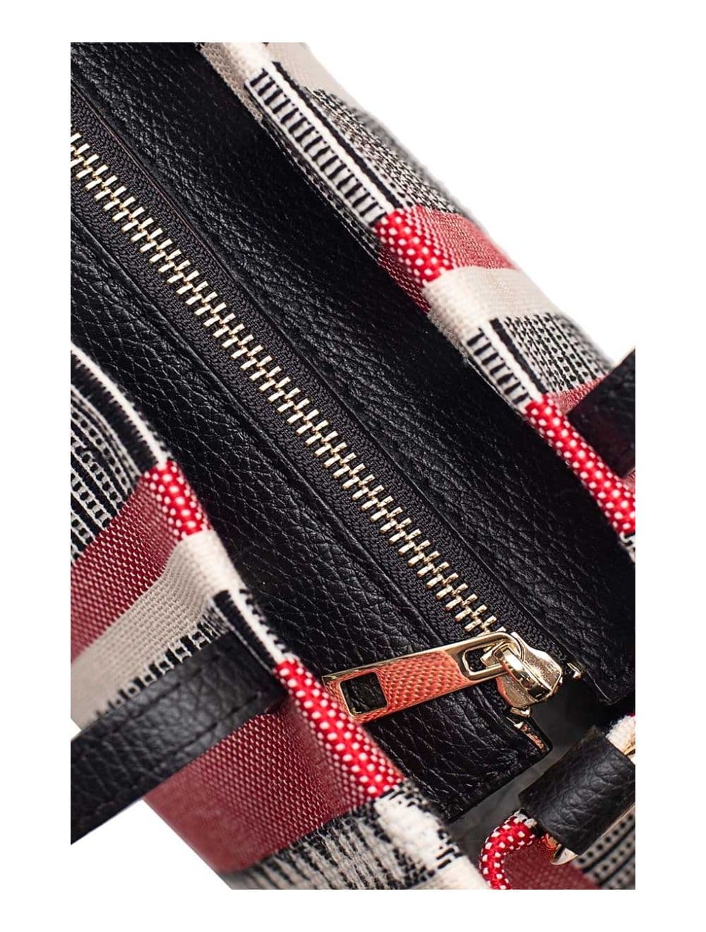 Sac Cabas en Textile Coton Garni Cuir Vachette Grainé JACQUELINE 4064-Red