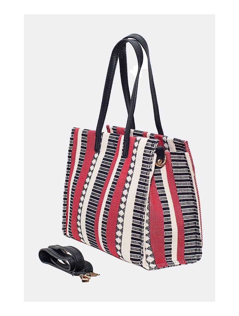 Sac Cabas en Textile Coton Garni Cuir Vachette Grainé JACQUELINE 4064-Red — vue 3