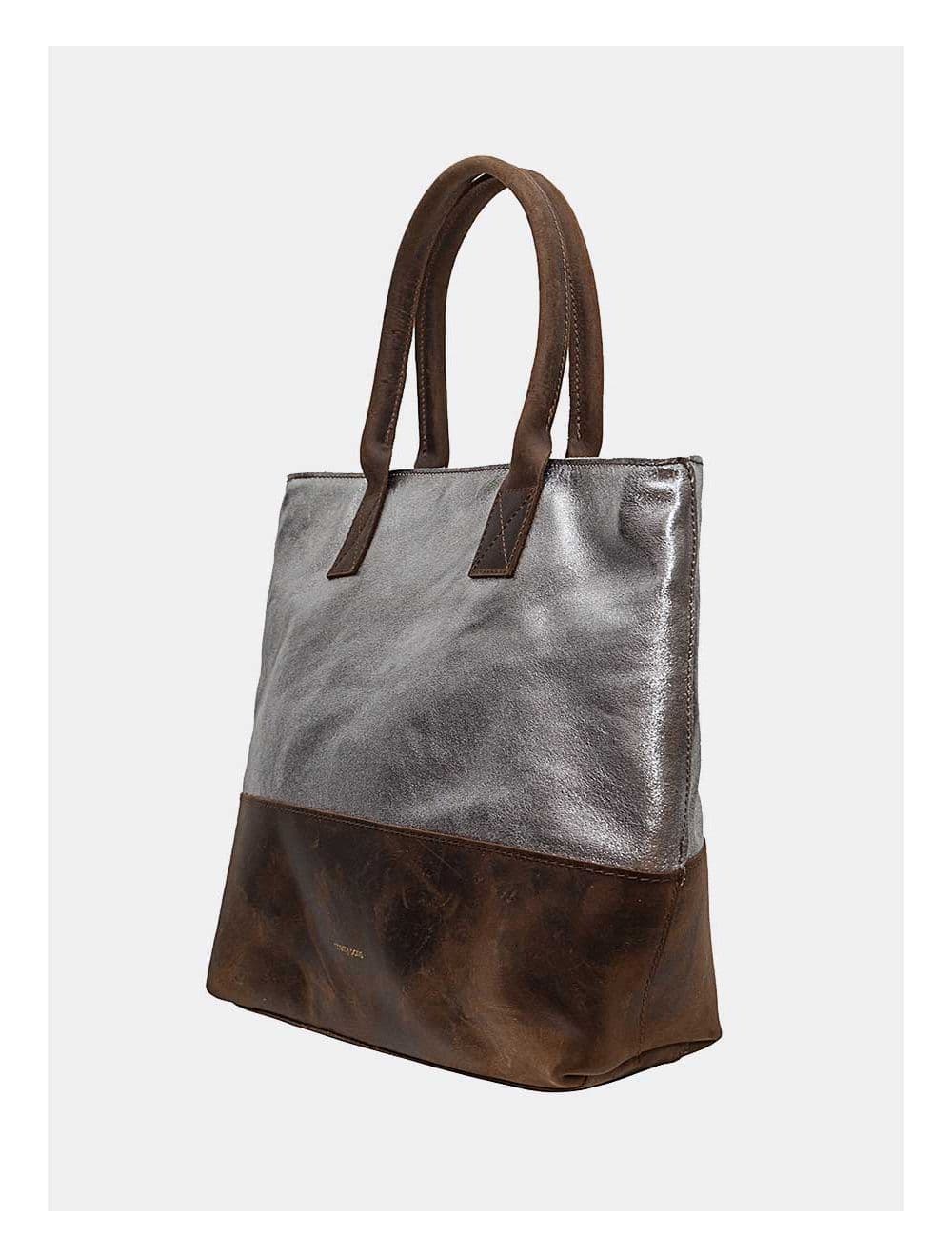 Sac Cabas Croûte Cuir Vachette Métallisé Bicolore-CORALIE 4041-ARGENT — vue 2