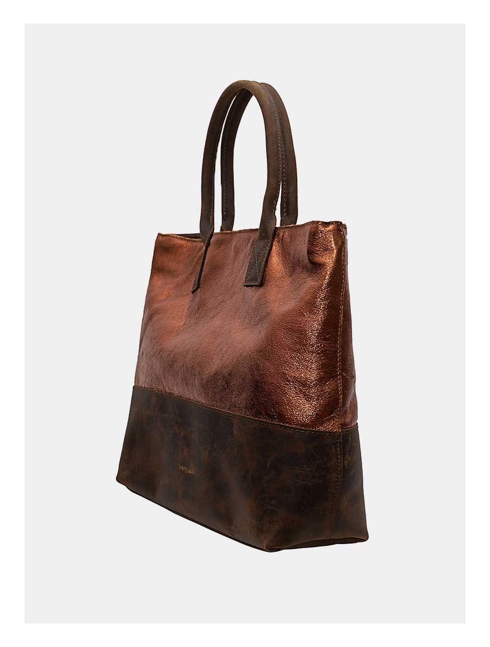 Sac Cabas Croûte Cuir Vachette Métallisé Bicolore-CORALIE 4041-BRONZE — vue 2