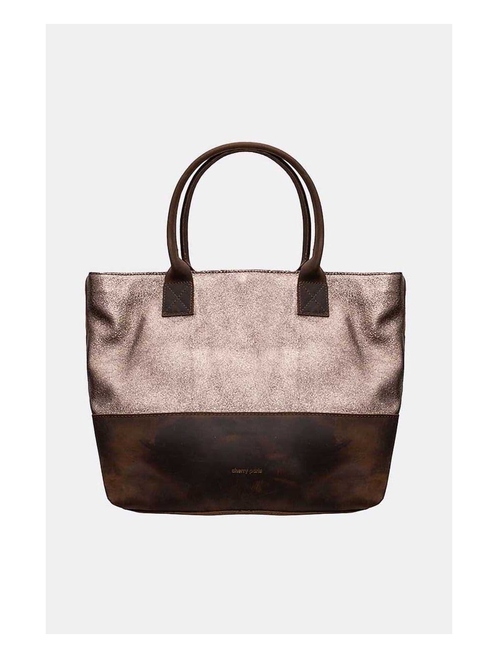 Sac Cabas Croûte Cuir Vachette Métallisé Bicolore-CORALIE 4041-ETAIN