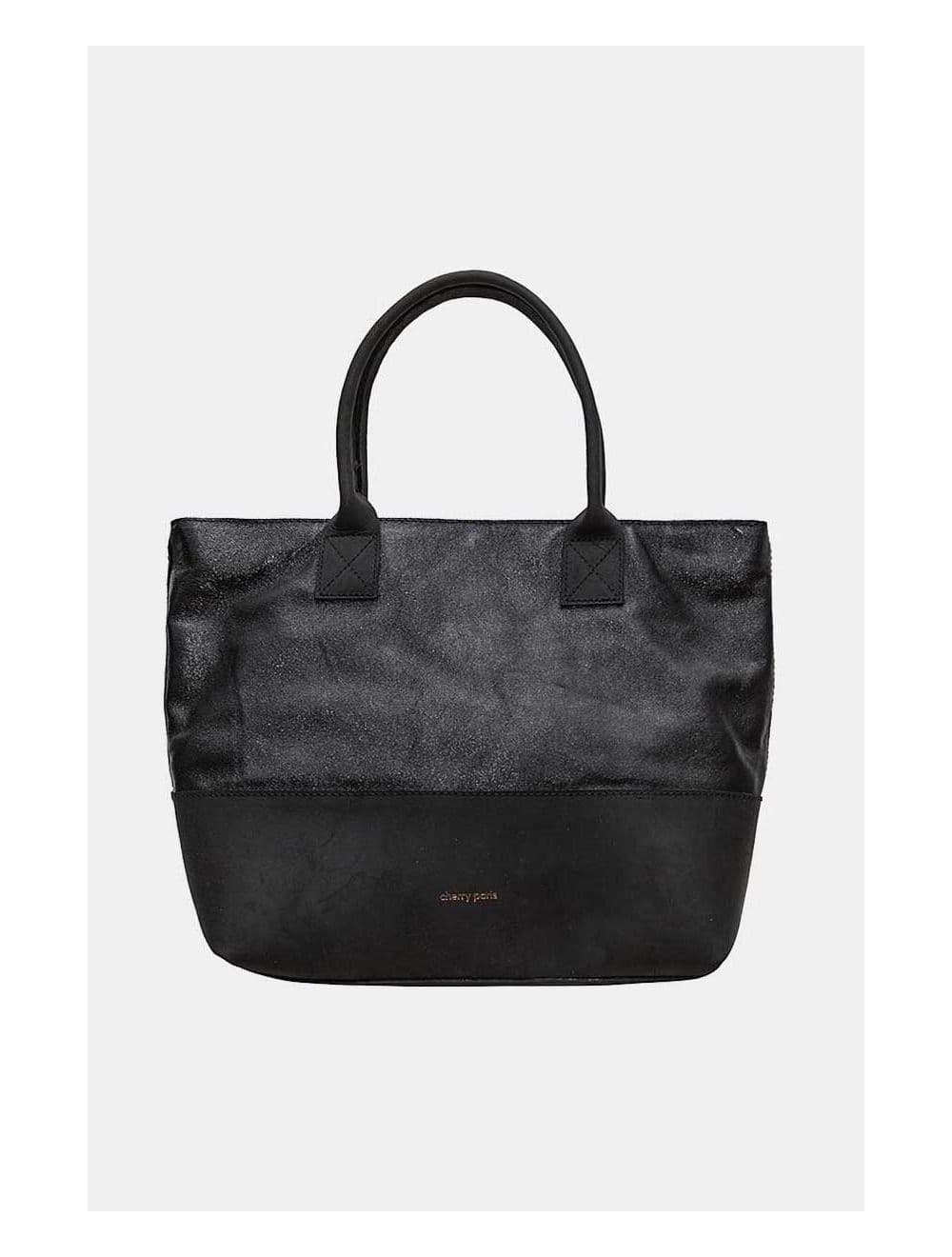 Sac Cabas Croûte Cuir Vachette Métallisé Bicolore-CORALIE 4041-NOIR METAL