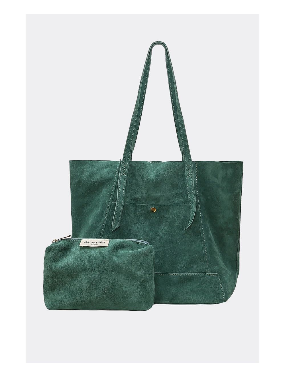2 Pieces Set Sac Cabas en Croûte de Cuir Vachette Suède-NESRINE 4023-Vert