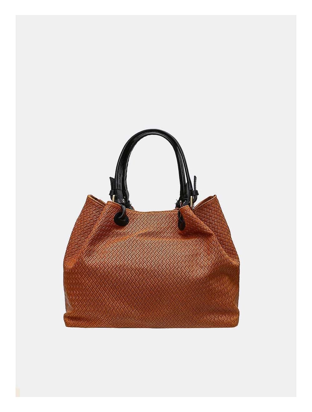 Sac Porté Epaule Et Main Croûte de Cuir Vachette Motif Tressé EMILIA 4036-CAMEL
