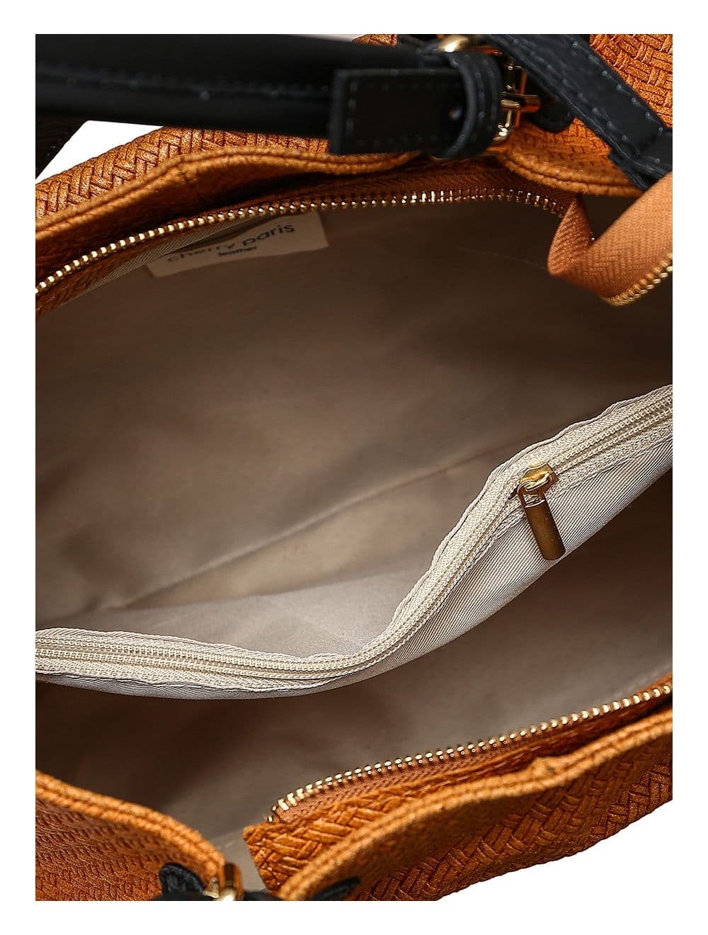 Sac Porté Epaule Et Main Croûte de Cuir Vachette Motif Tressé EMILIA 4036-CAMEL — vue 3