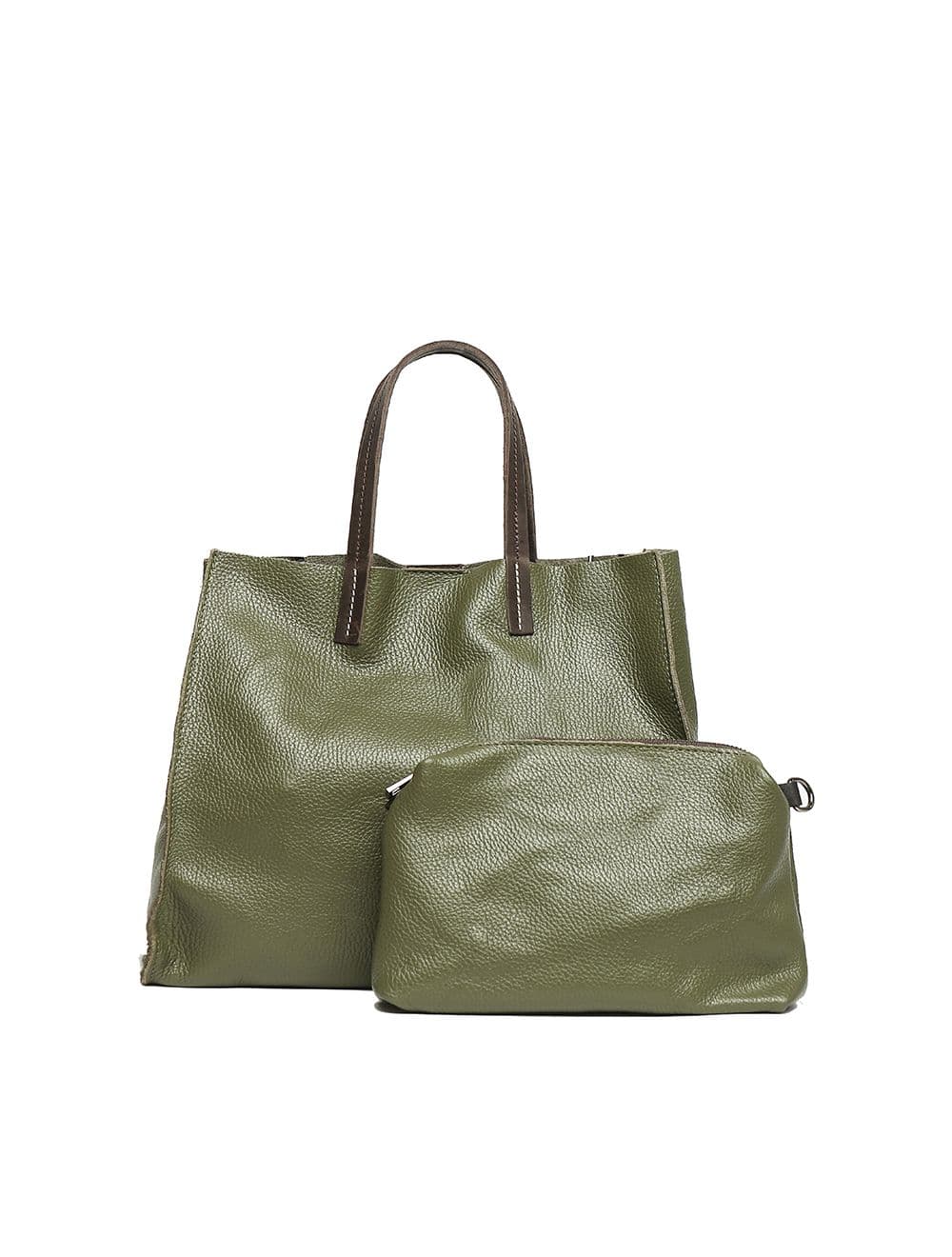 Sac cabas porté main en cuir de vachette grainée 3930C-Kaki