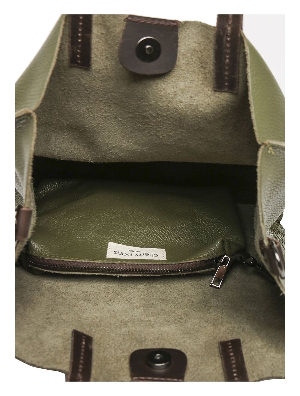 Sac cabas porté main en cuir de vachette grainée 3930C-Kaki — vue 3