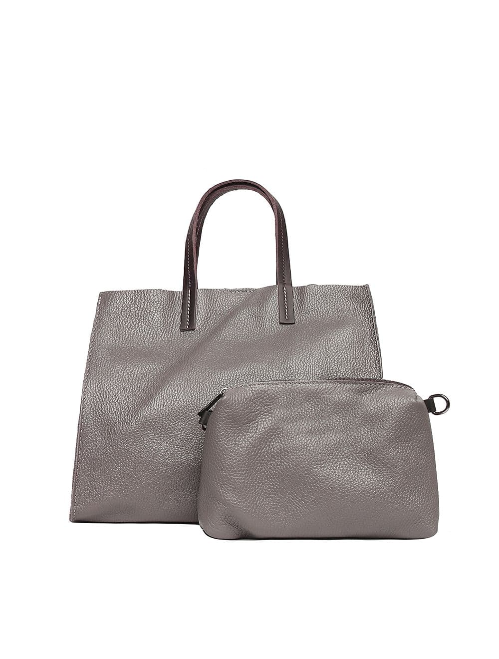 Sac cabas porté main en cuir de vachette grainée 3930C-Taupe