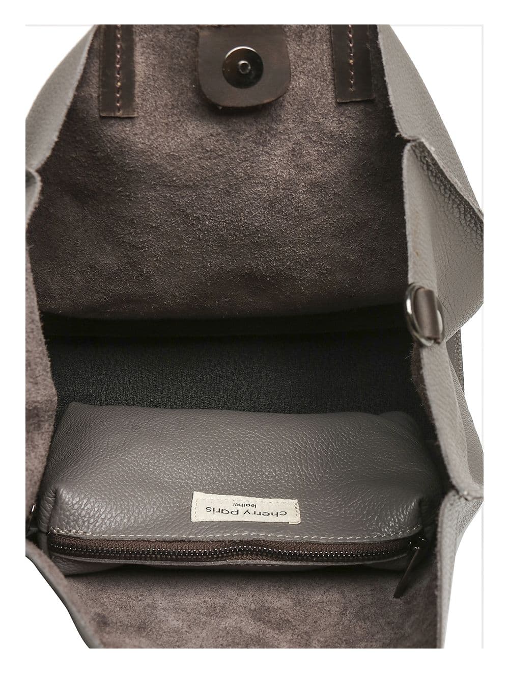 Sac cabas porté main en cuir de vachette grainée 3930C-Taupe — vue 3