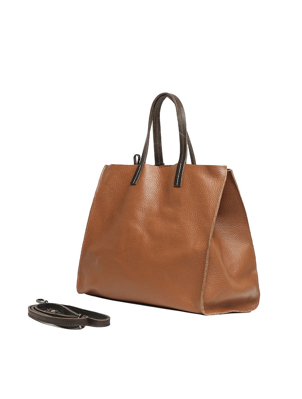 Sac cabas porté main en cuir de vachette grainée 3930C-Cognac — vue 2