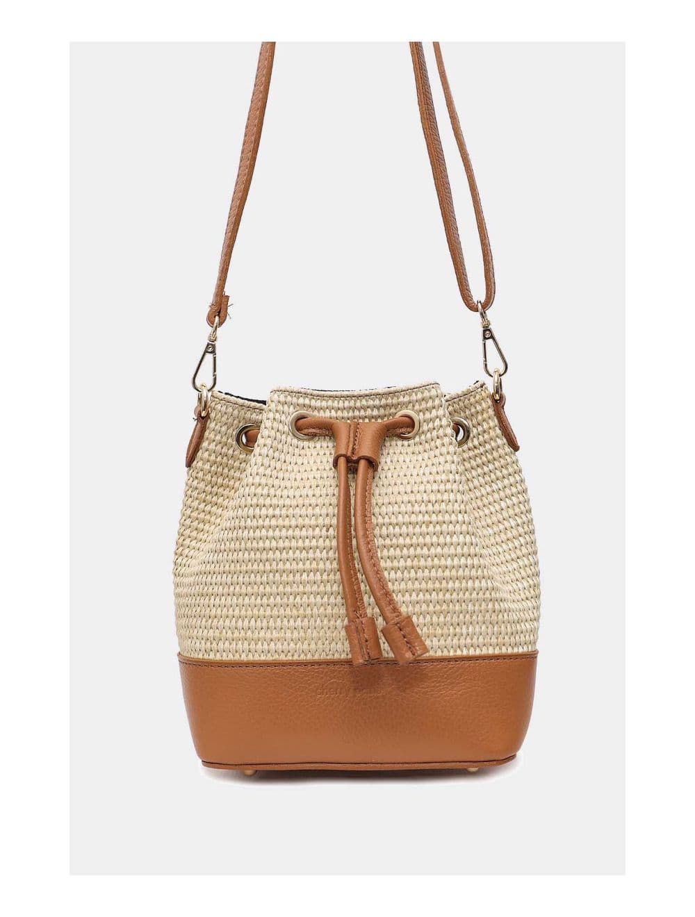 Sac Bourse En Cuir de Vachette Grainé et En Raphia 4170 CINTHYA RAPHIA-Cognac — vue 4