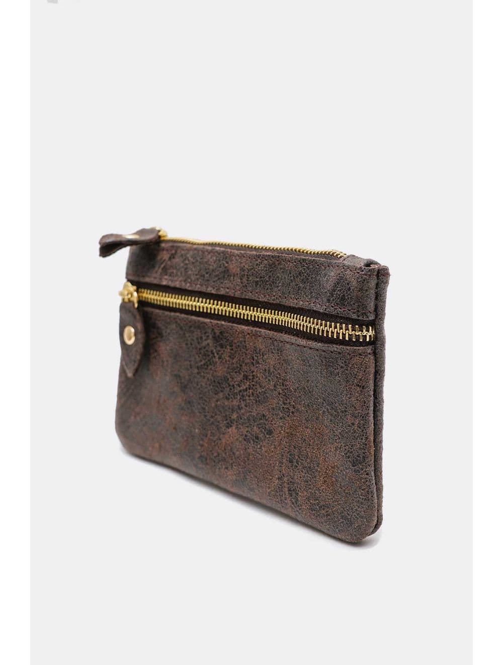 Porte-monnaie Pochette En Croûte De Cuir De Vachette-4906 DORIANE-Chocolat — vue 3
