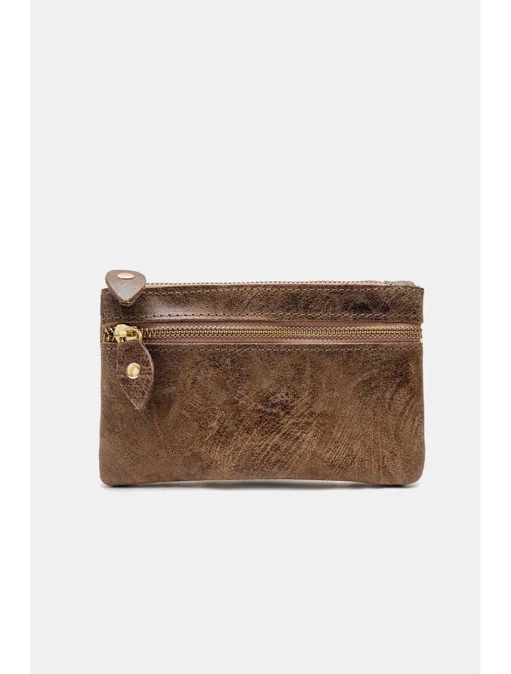 Porte-monnaie Pochette En Croûte De Cuir De Vachette-4906 DORIANE-Taupe