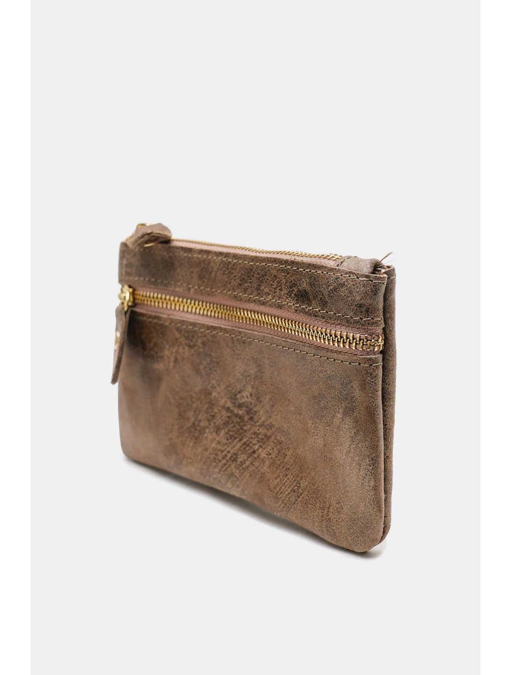 Porte-monnaie Pochette En Croûte De Cuir De Vachette-4906 DORIANE-Taupe — vue 3