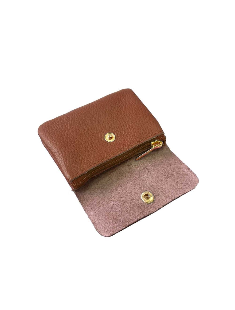 Porte-monnaie Avec Rabat Pression En Cuir de Vachette Grainé-LUCE GRAINÉ 3998D-Cognac