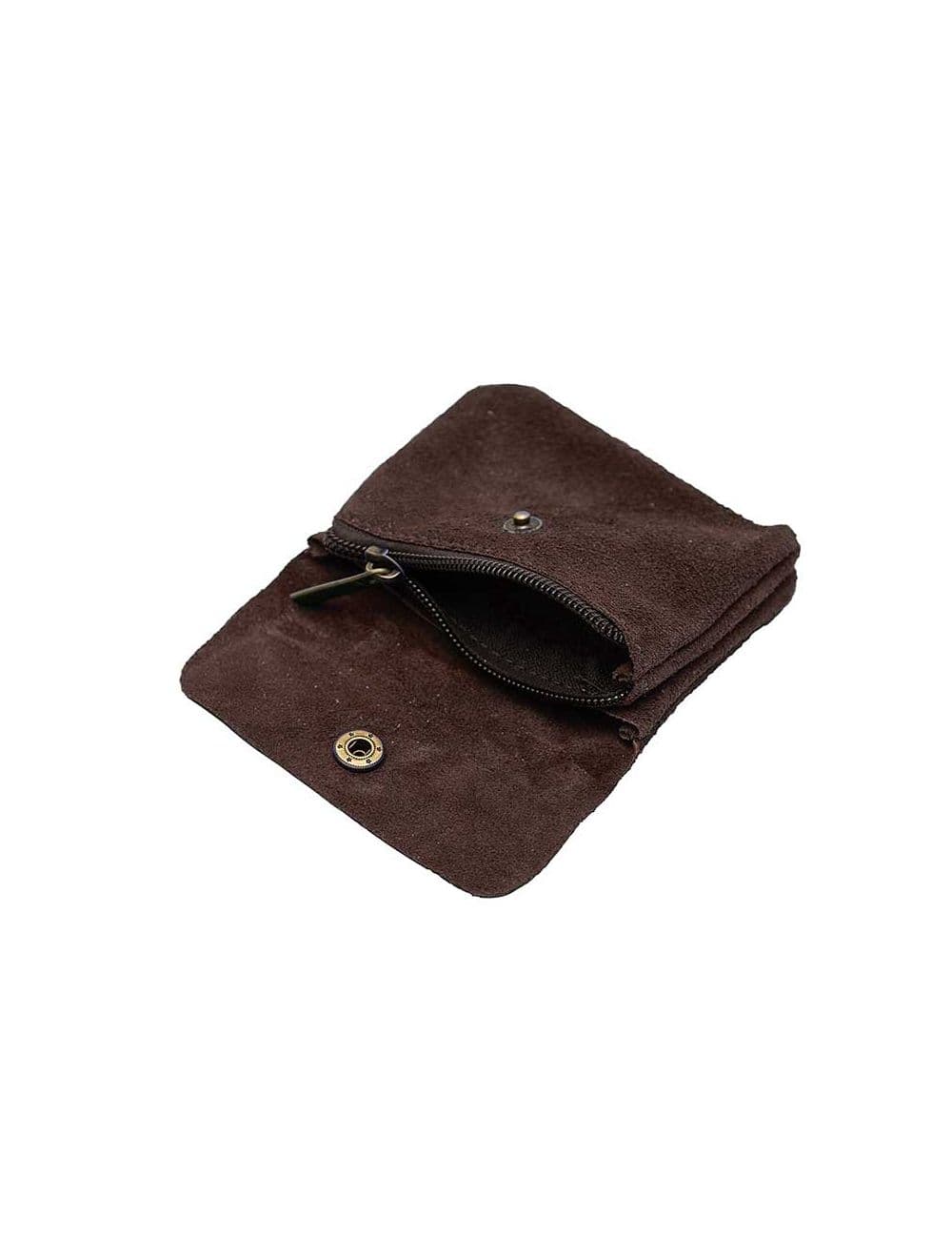 Porte-monnaie avec rabat pression en croûte de cuir de vachette suède-LUCE 3998-Chocolat