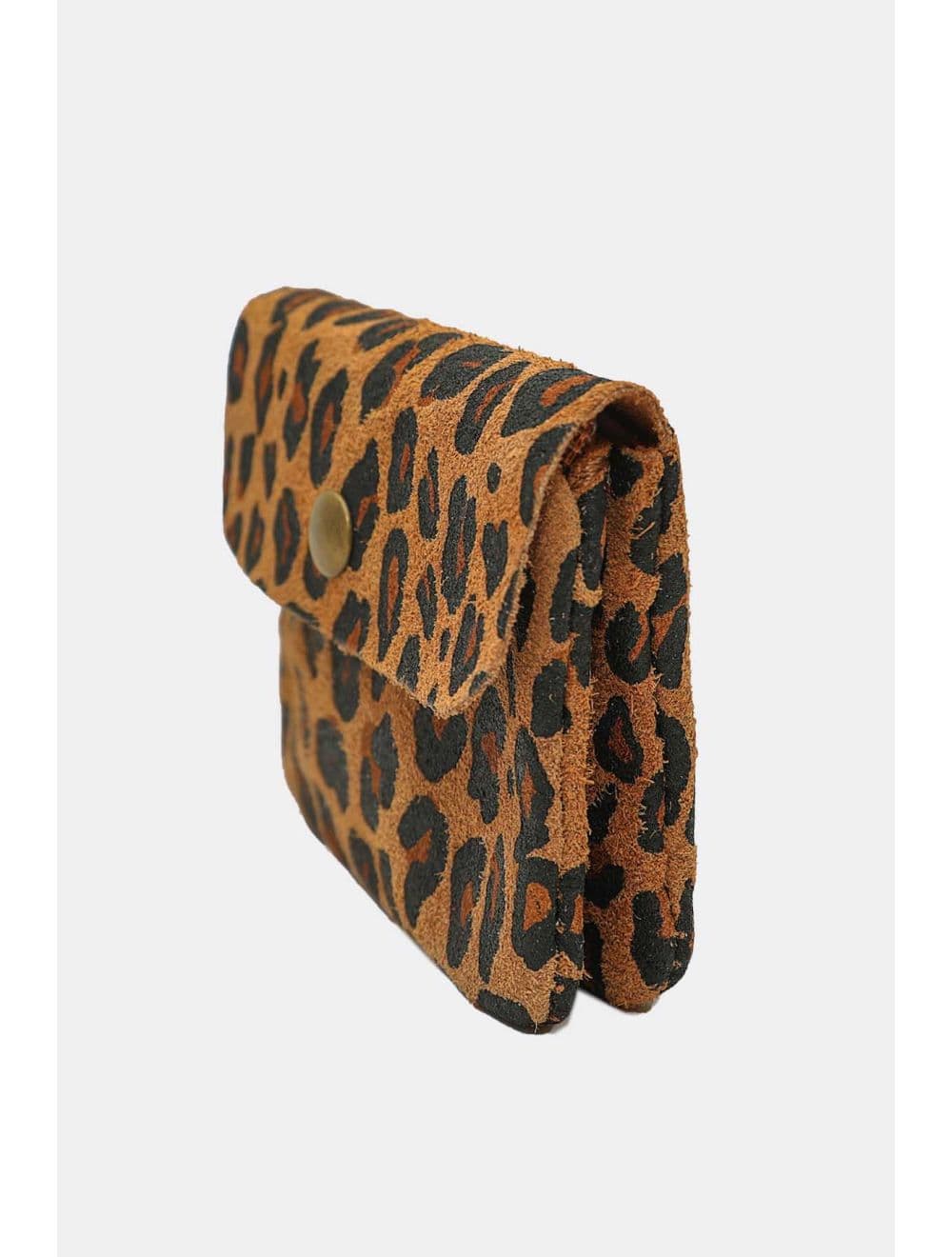 Porte-monnaie En Croûte Cuir Vachette Suède-LUCE LEOPARD 3998C-CAMEL — vue 3