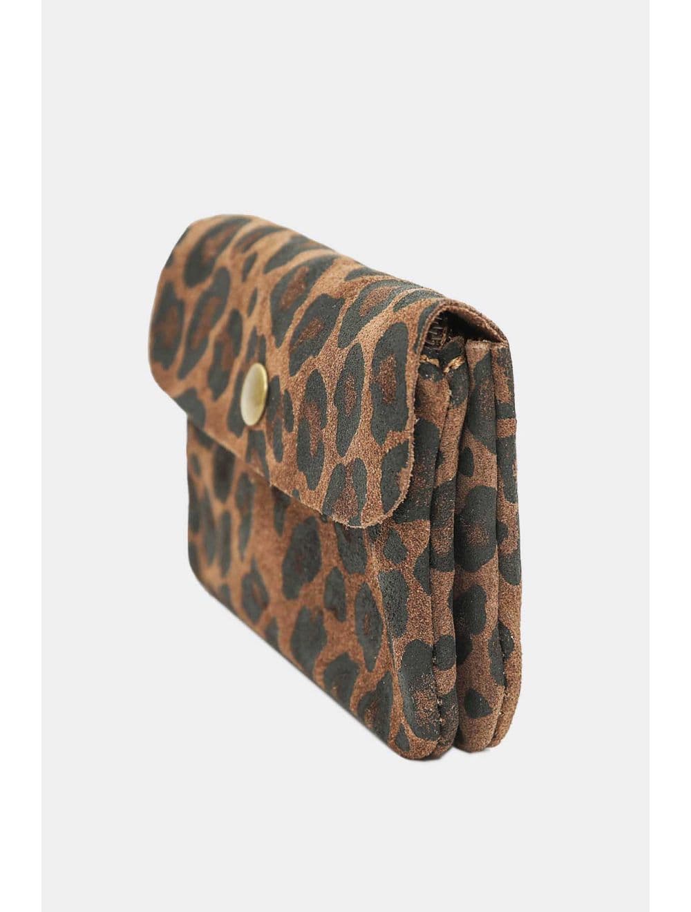 Porte-monnaie En Croûte Cuir Vachette Suède-LUCE LEOPARD 3998C-MARRON — vue 3