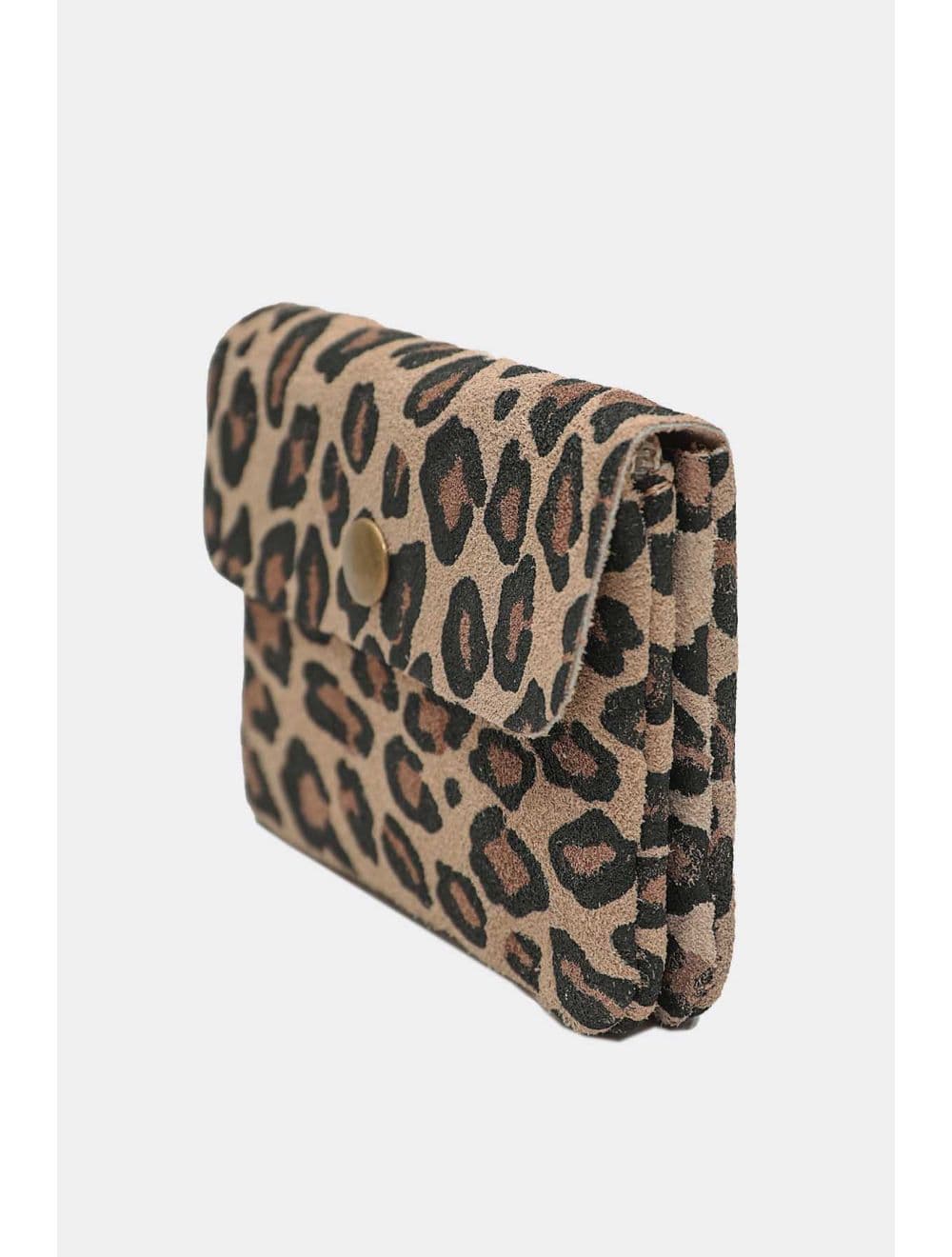 Porte-monnaie En Croûte Cuir Vachette Suède-LUCE LEOPARD 3998C-TAUPE — vue 3