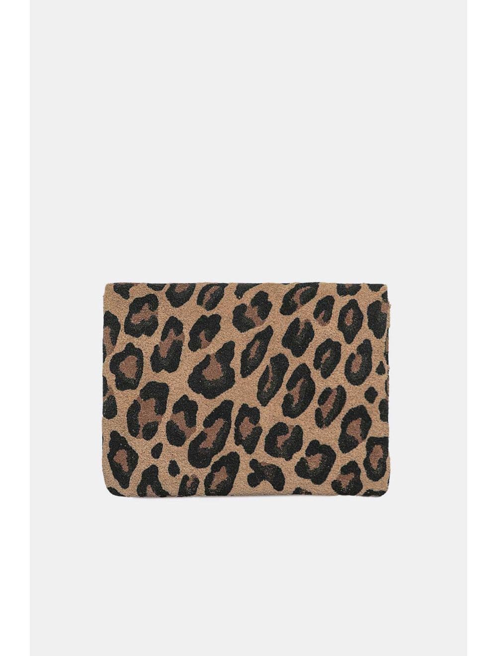 Porte-monnaie En Croûte Cuir Vachette Suède-LUCE LEOPARD 3998C-TAUPE — vue 4