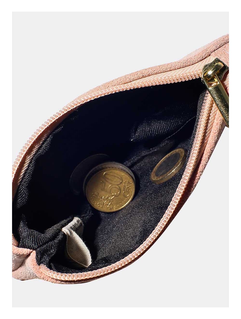 Porte-monnaie en croûte de cuir de vachette suède-JENNA 3996-Rose — vue 3