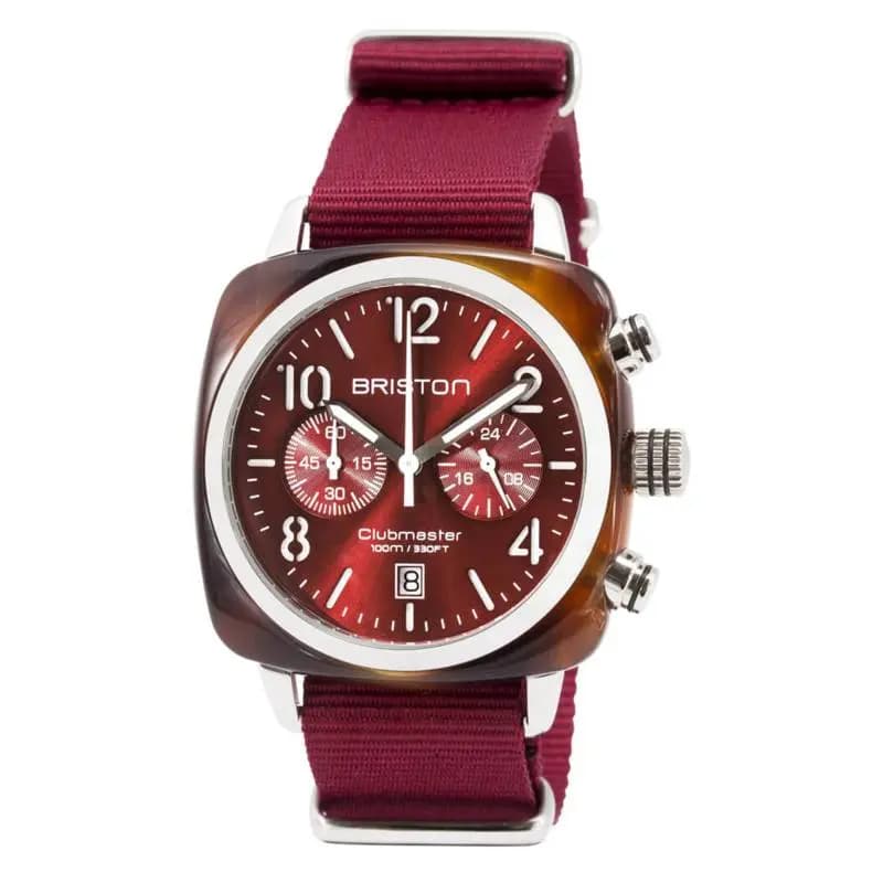 Montre Clubmaster Chrono Acétate Date Bordeaux cadran rouge