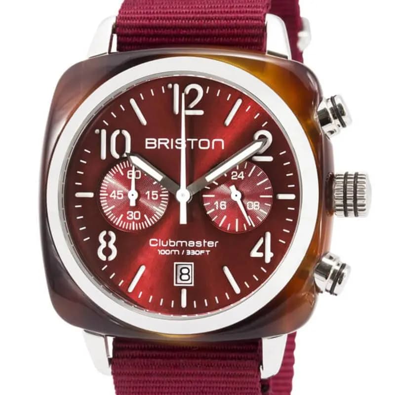 Montre Clubmaster Chrono Acétate Date Bordeaux cadran rouge — vue 3