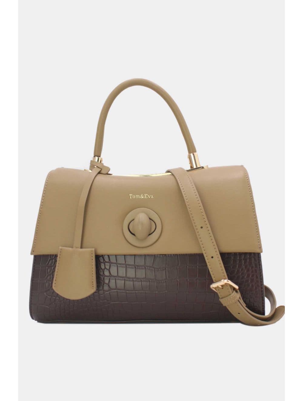 Sac à Main Style Vintage à Effet Croco 23B-5764-Coffee/Taupe