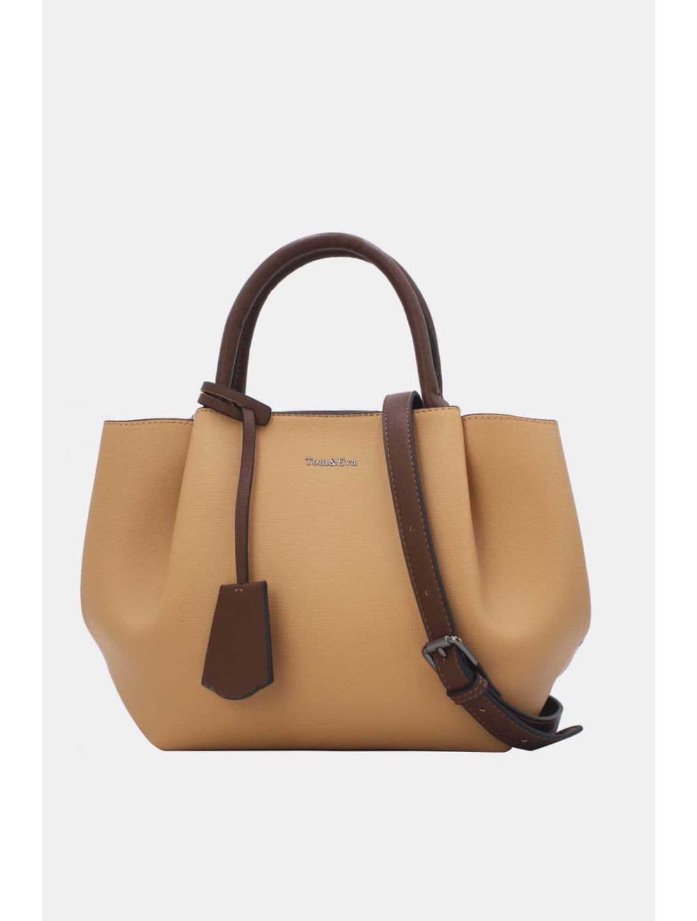 Sac à Main Effet Cuir 25B-6375-Apricot/Coffee