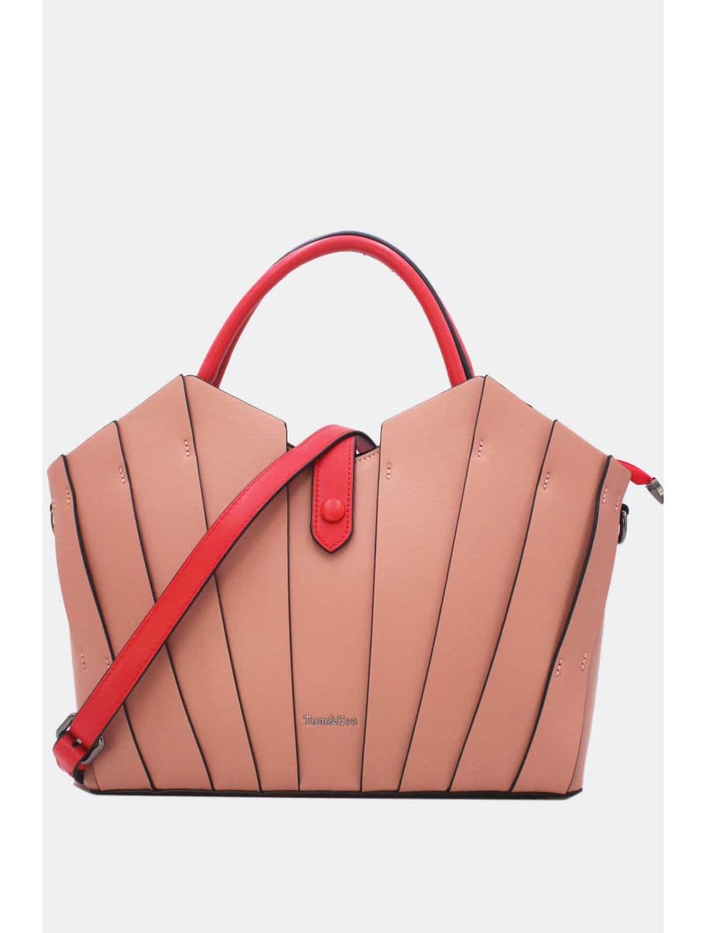 Sac à Main Trapèze à Langette-25B-6366-Pink/Red