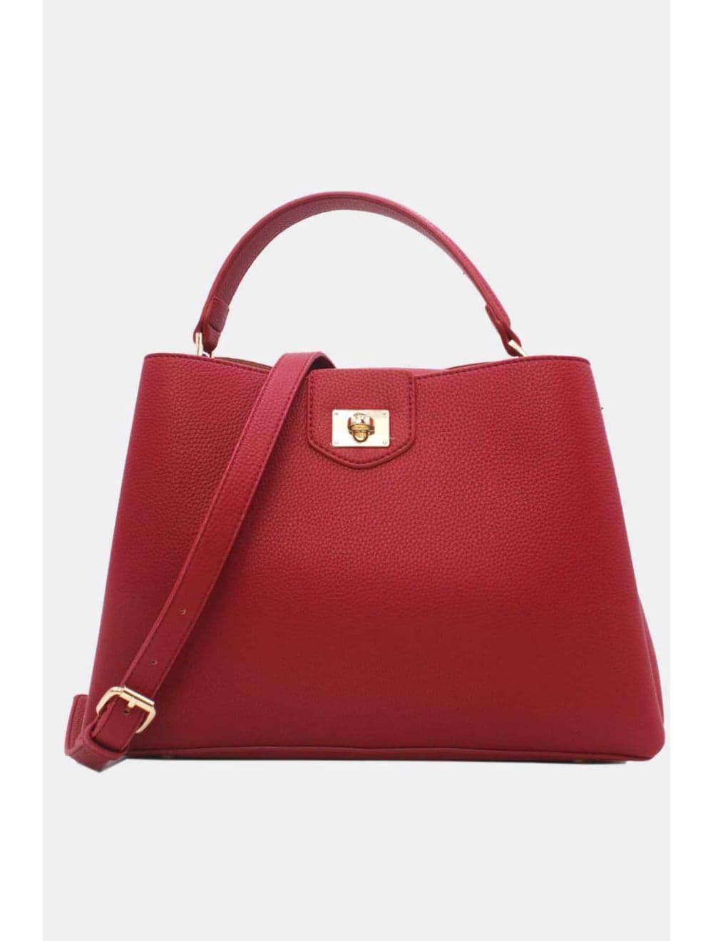 Sac à Main Effet Cuir Grainé Avec Fermoir Tourniquet 6436 REASSORT-Bordeaux