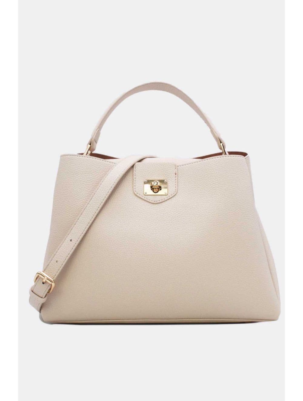 Sac à Main Effet Cuir Grainé Avec Fermoir Tourniquet 6436 REASSORT-Beige