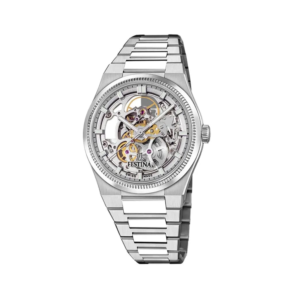 Montre Festina Swiss Made Automatic Squelette 40 Argenté