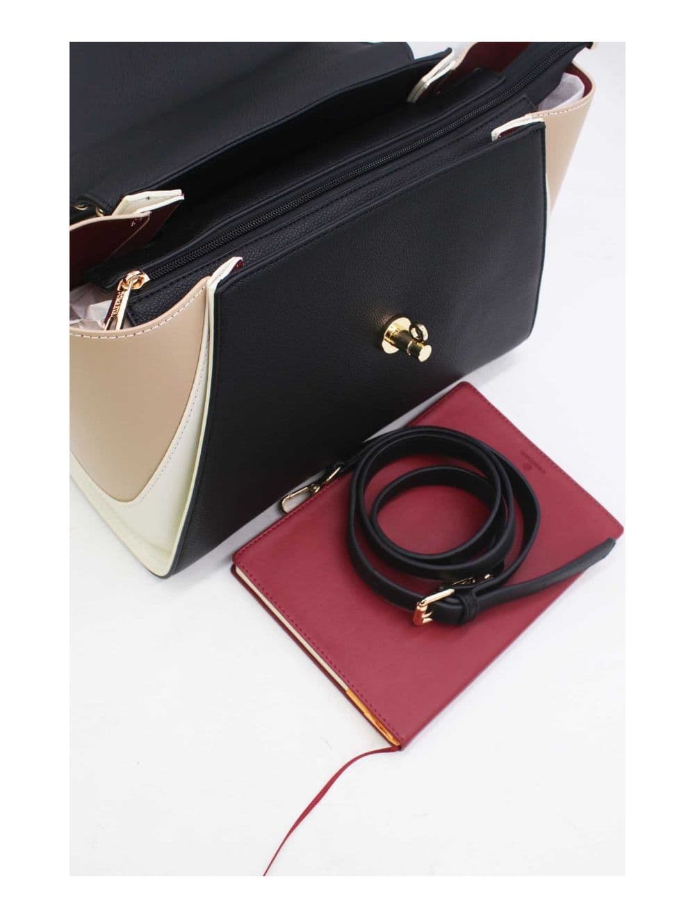 Sac Cabas Femme Tricolore RÉASSORT 23B-5840-Black/Beige
