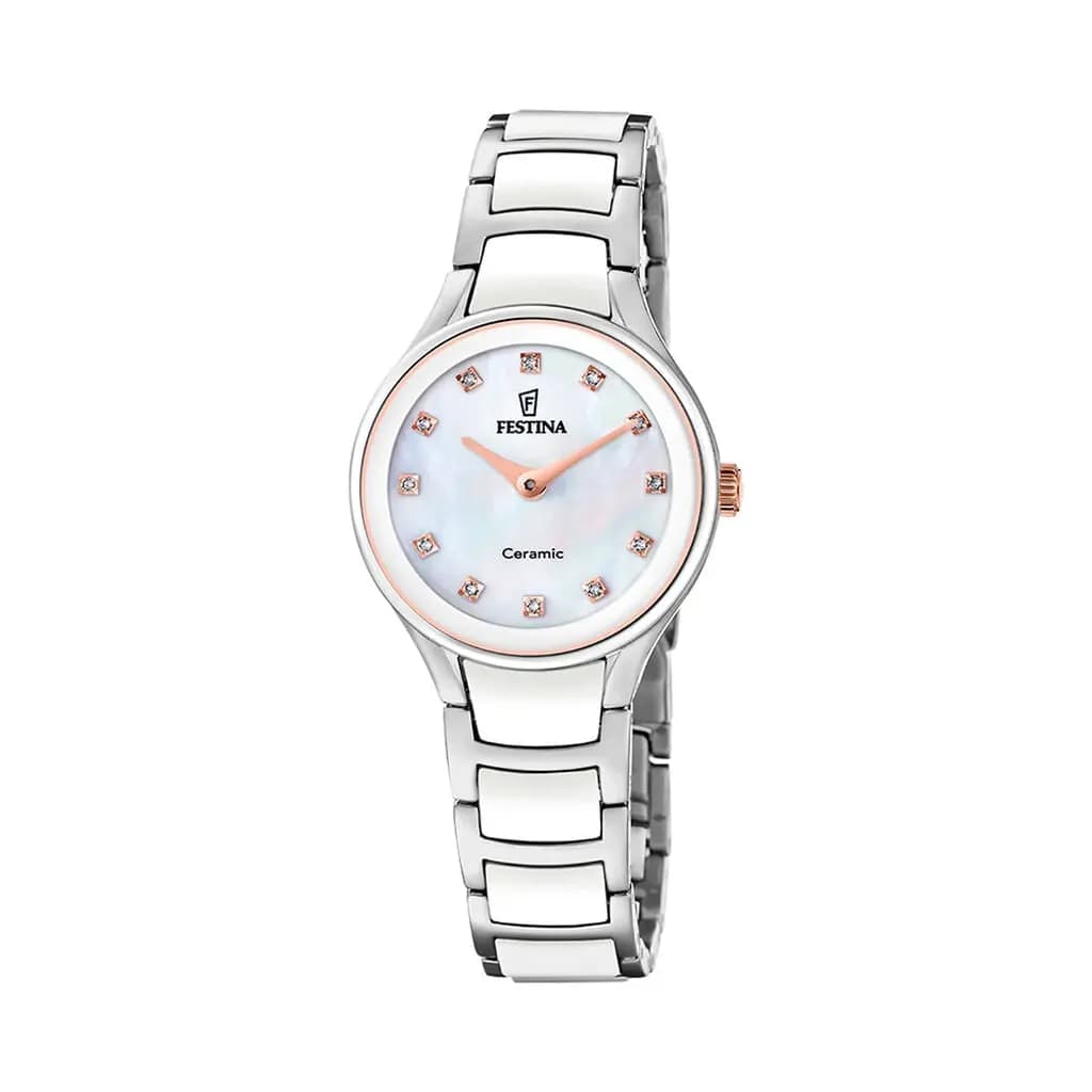 Montre Festina Ceramic Bimatiere Nacre Blanche