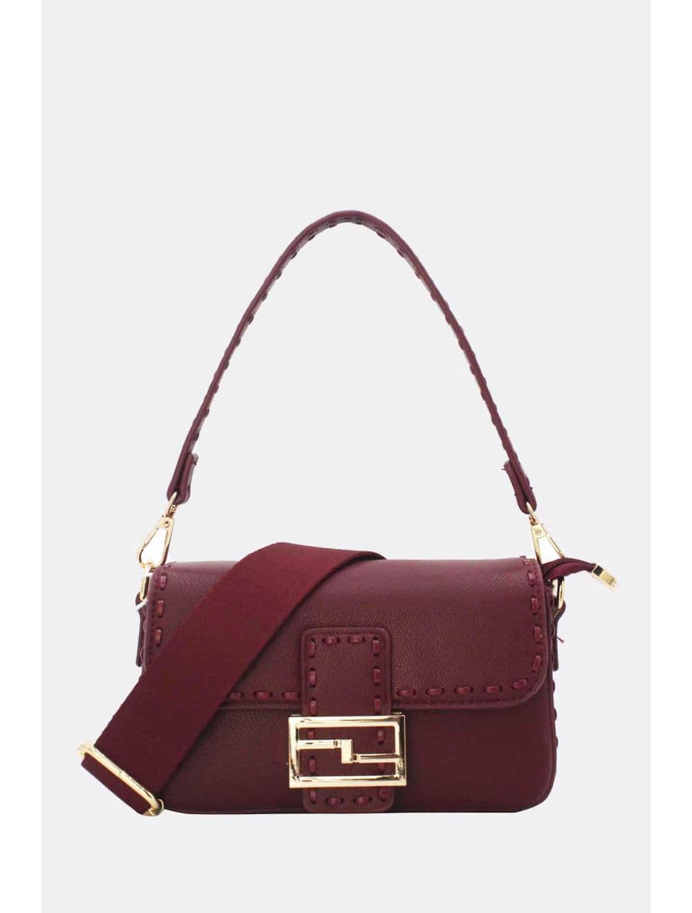 Sac Bandoulière et Porté Épaule Effet Cuir 25P-6150-Bordeaux