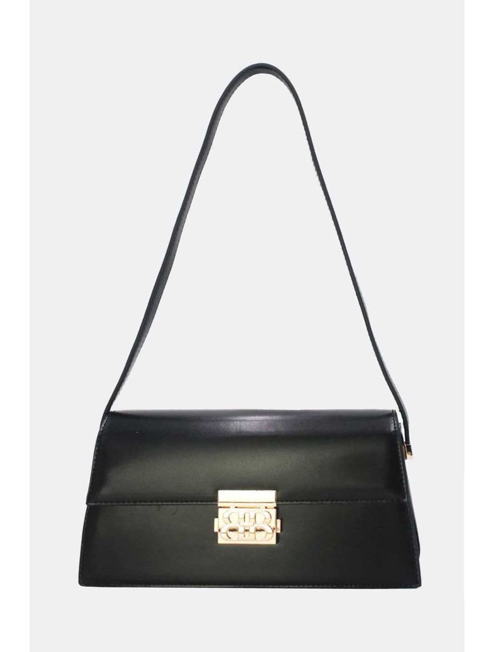 Sac Baguette Porté Épaule Effet Cuir Lisse Minimaliste 25P-6357-Noir