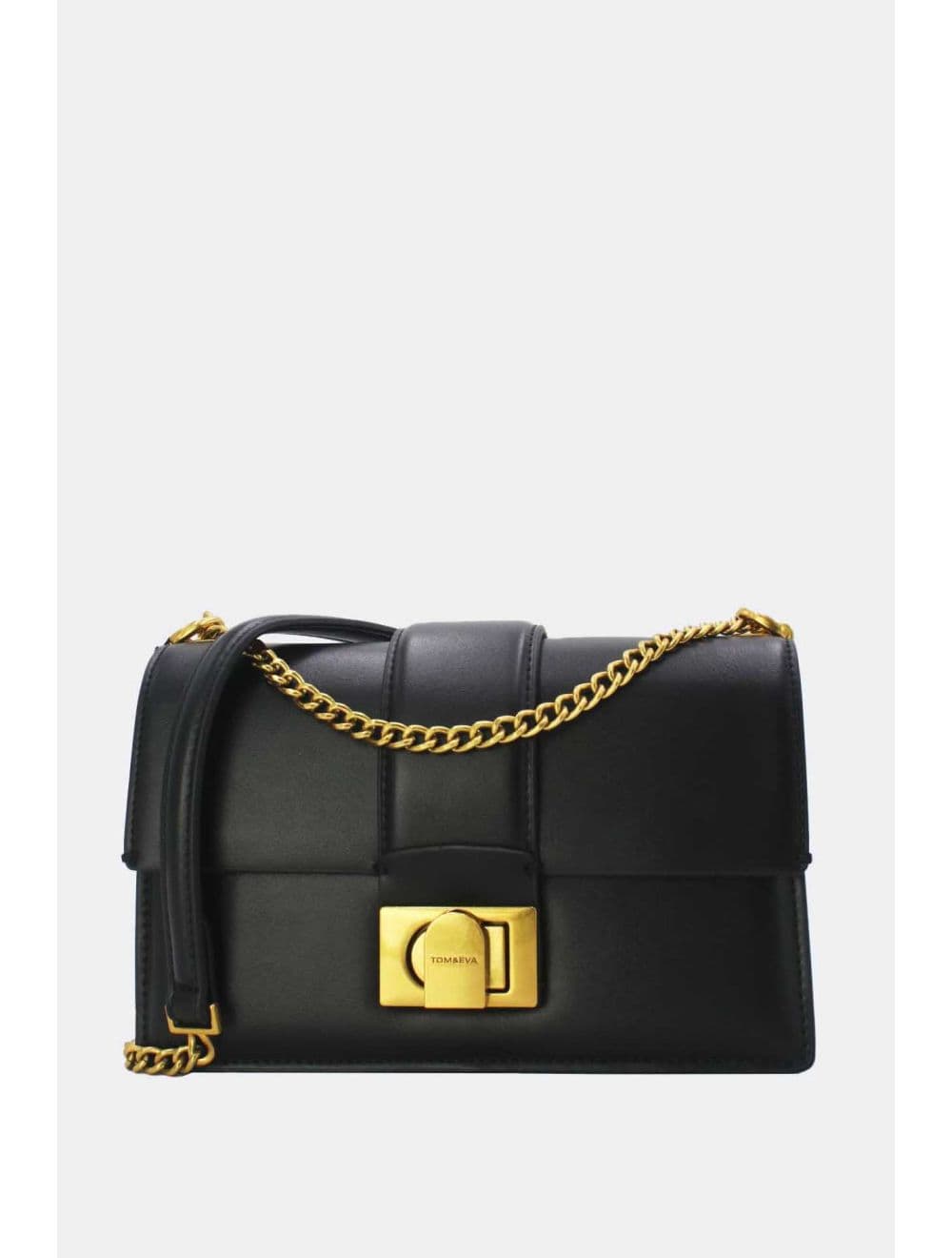 Sac à Bandoulière Effet Cuir Fermoir Bronze 25P-6340-Noir