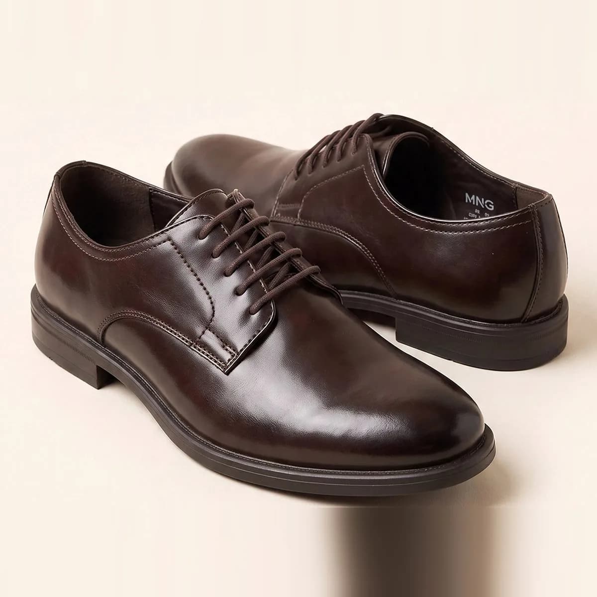 MNG — Derbies homme en cuir lisse marron, pointure 45