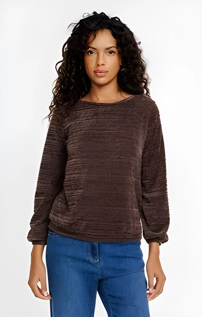 Tee-shirt col bateau manches longues – Chocolat