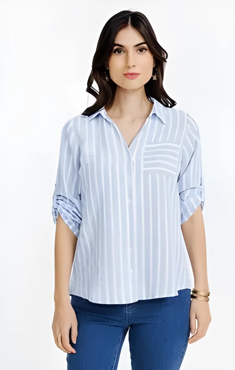 Chemise rayée imprimé fleurs – Vert Nil