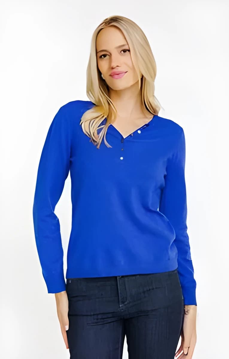 Pull avec boutons au col – Bleu Dur