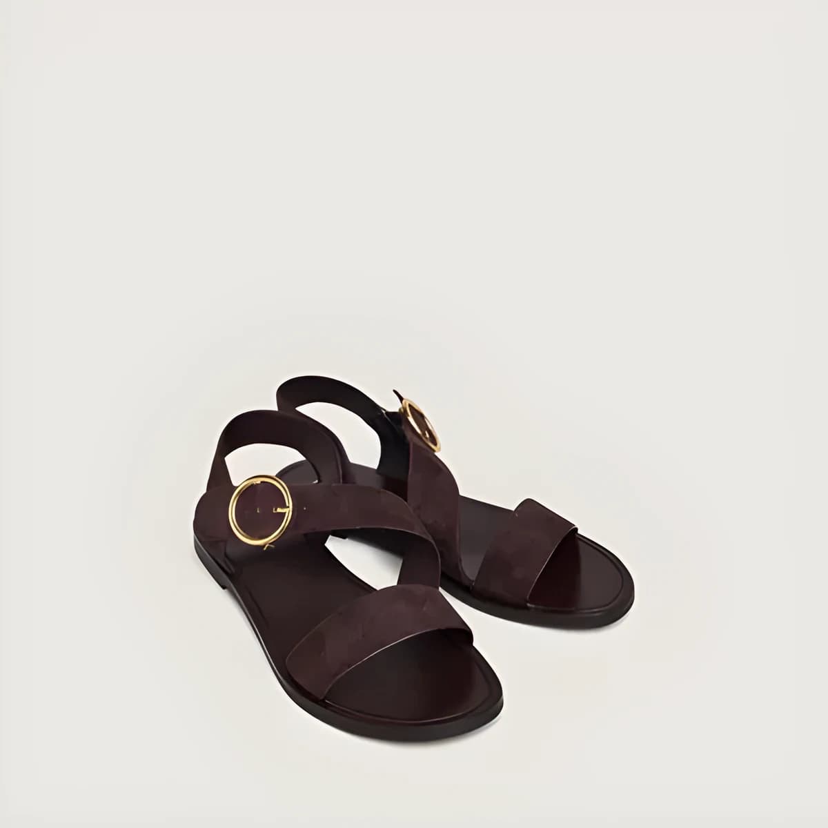 Sandales à brides larges et boucles ajustables en velours marron foncé