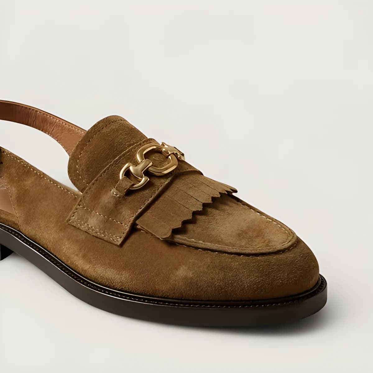 Mocassins à bouts arrières ouverts en croûte tabac