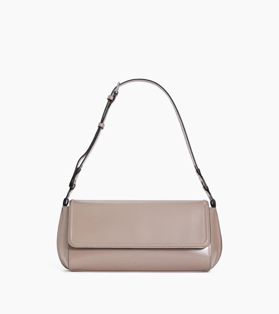 Sac porté épaule moyen modèle Solaise en cuir lisse effet box – Fossil Grey