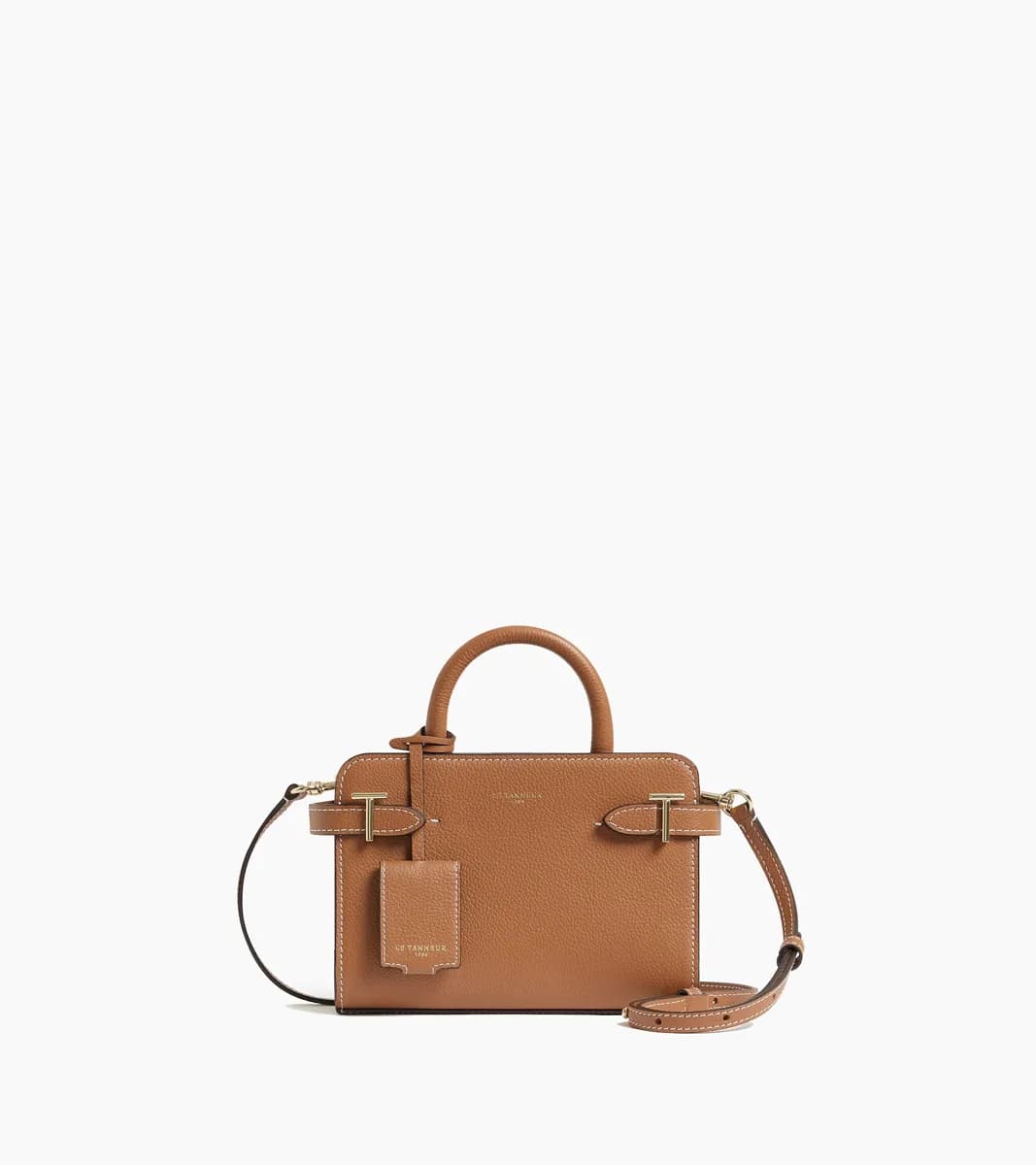 Mini sac à main Emilie en cuir grainé – Tan