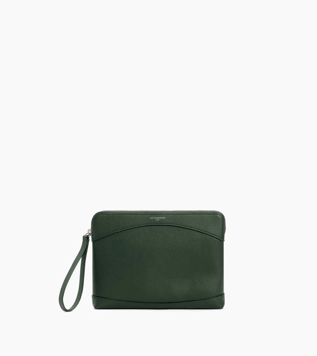 Pochette zippée en cuir grainé – Green Malachite