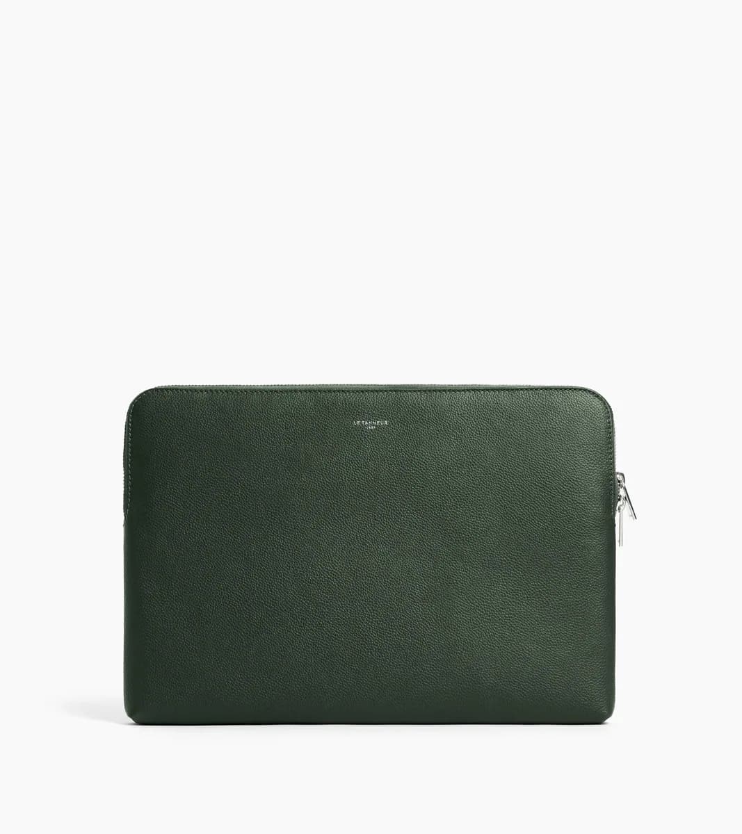 Pochette ordinateur 14" en cuir grainé – Green Malachite