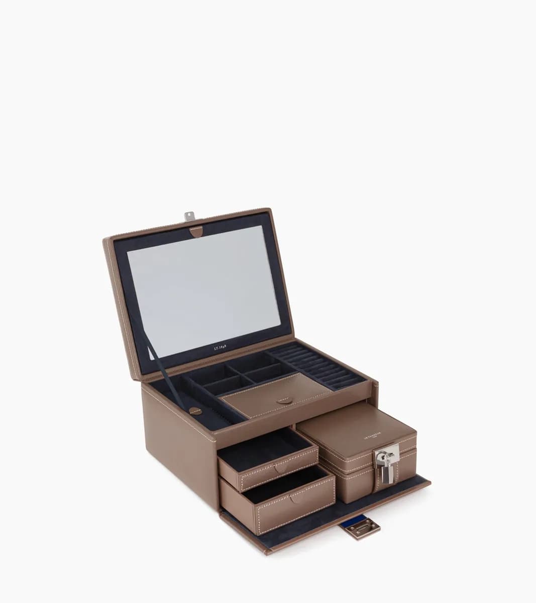 Grande boite à bijoux en cuir – Taupe 2